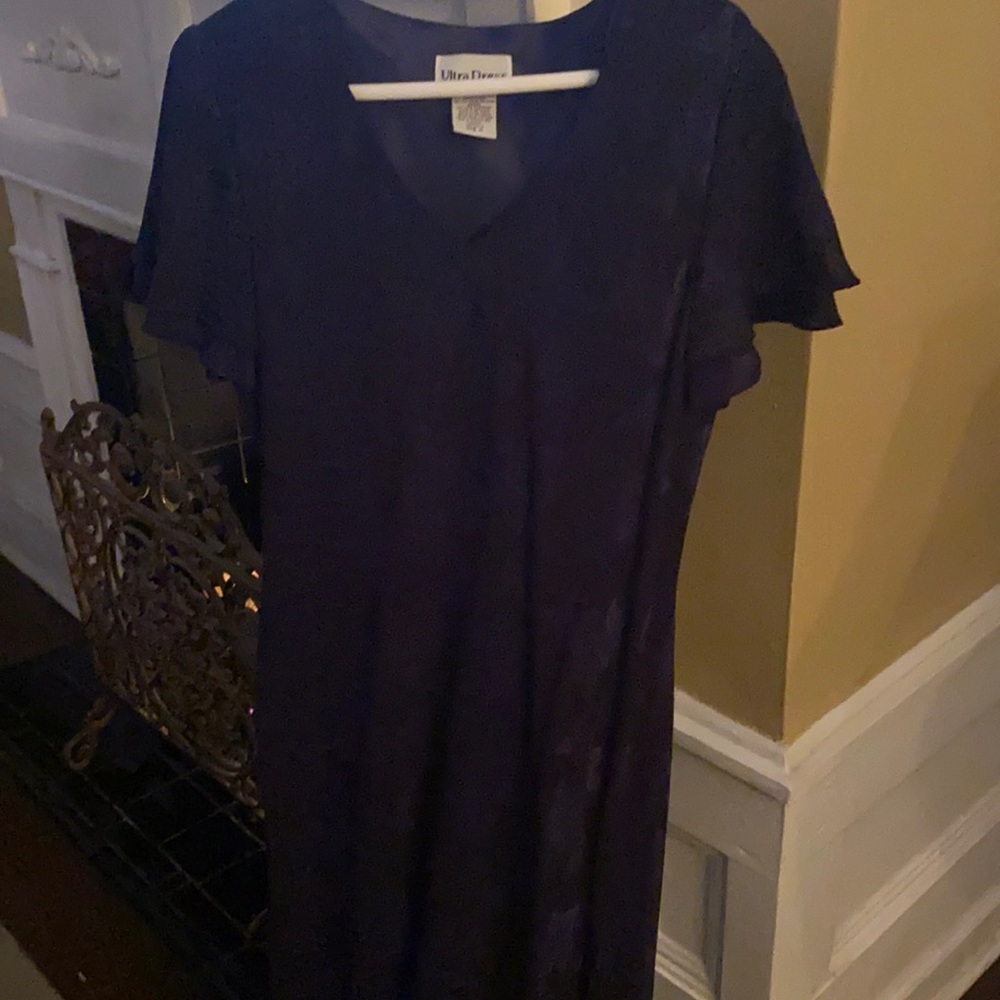 Navy on navy floral dress.